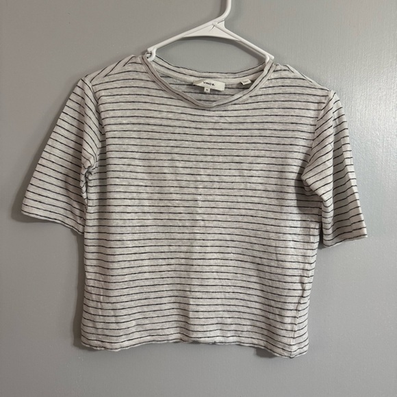 Vince Linen Black and White Striped Tee Shirt Size XS - Picture 1 of 6